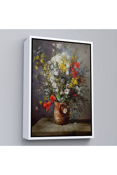 Harita Sepeti Colorful Flowers in a Vase with White Frame Wall Painting