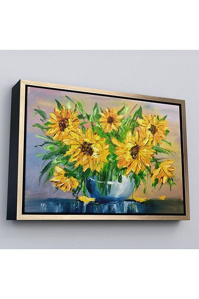 Harita Sepeti Pictură de perete de floarea soarelui pe o vază cu cadru auriu