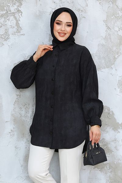 Neva Style Tunica neagra Hijab - cu nasturi 10113S