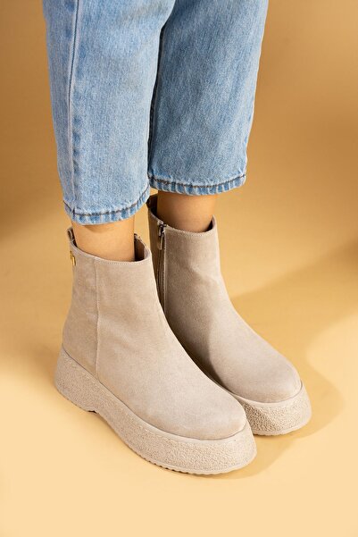 Pembe Potin Γυναικείες Μπότες Beige Suede - Ψηλή Πλατφόρμα, Καθημερινή Κομψή Άνετη Σχεδίαση