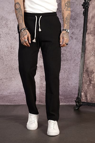Butik TREND BIZ Παντελόνι με κανονική εφαρμογή από λινό ύφασμα Lycra με ελαστική μέση και κορδόνι