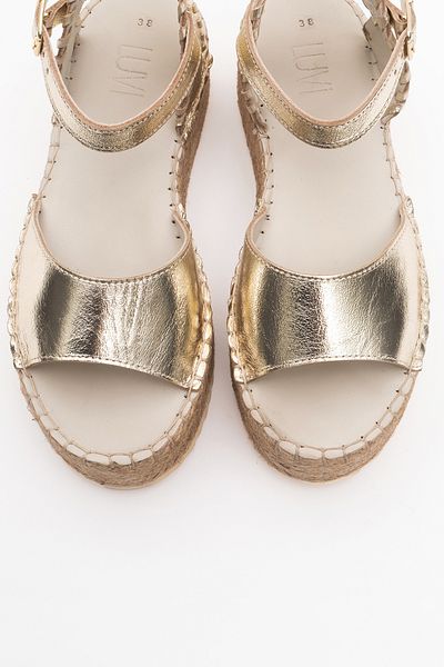 LuviShoes Sandale SEREZ din piele naturală aurie pentru femei cu talpă cu paie