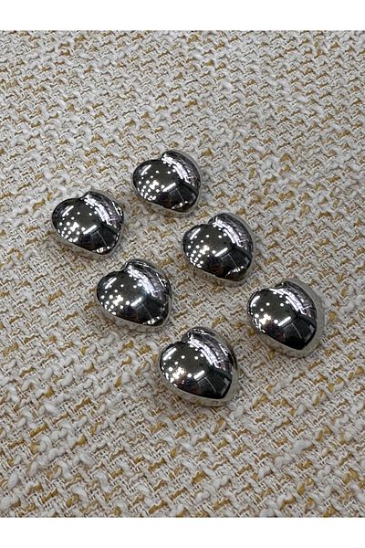 ODDA TASARIM ATÖLYESİ Curved Silver Heart Model Set of 6 Buttons