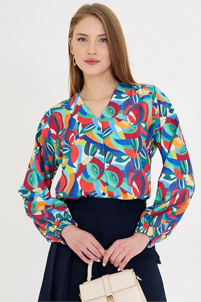 armonika Cămașă cu model elastic cu mâneci Saks pentru femei ARM-25Y 001014