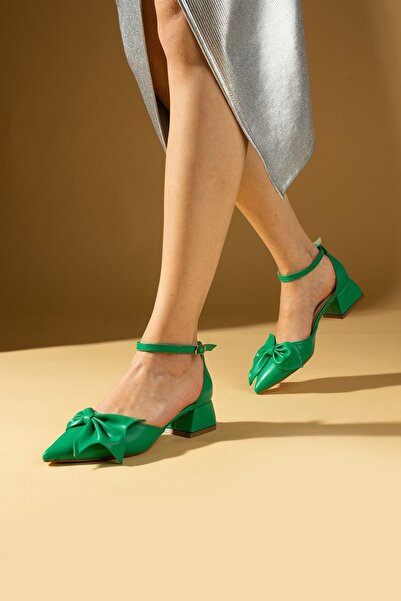 Pembe Potin Women's Flats Green Bow Ankle Strap Lightweight Comfortable Green Stylish Casual Shoes