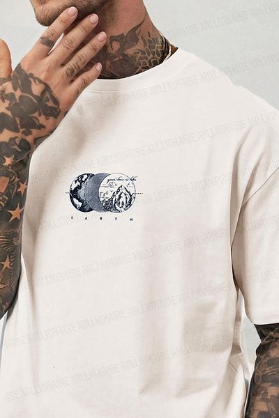 Millionaire Pánské tričko Ecru White Earth Oversize Fit Volné široké tričko volného střihu