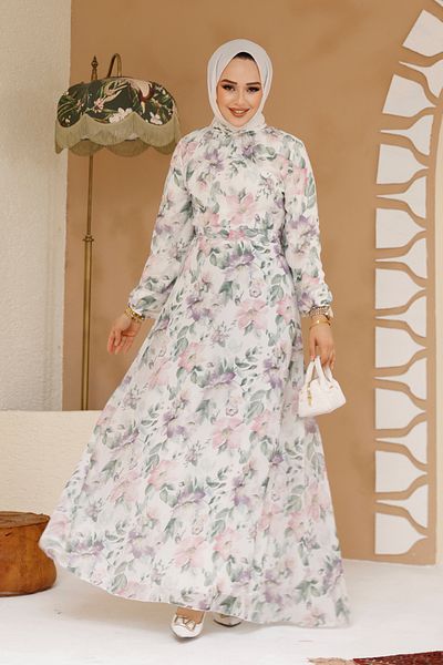 Neva Style Rochie albă cu imprimeu floral 27980B