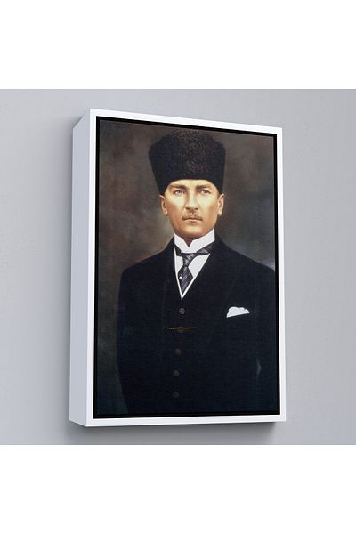 Harita Sepeti Pictură portret Ataturk cu cadru alb Mustafa Kemal Ataturk Pictură decorativă pe pânză dreptunghiulară