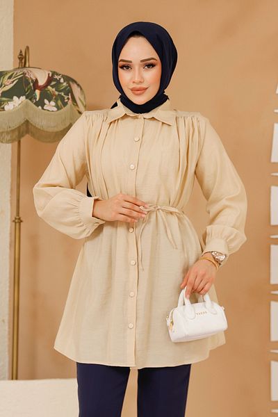 Neva Style Tunica Hijab Bej Inchis cu nasturi 10025KBEJ