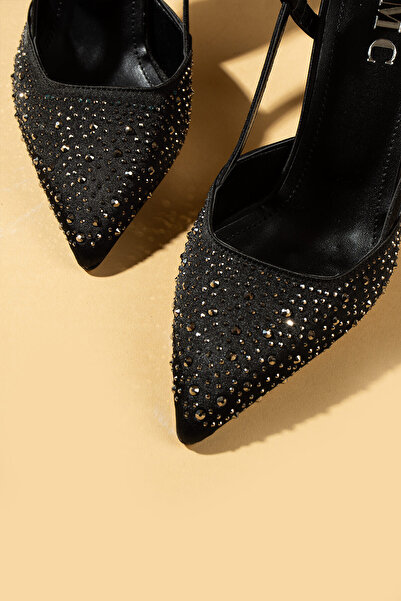 Pembe Potin Women's Black Shiny Slingback Heeled Shoes