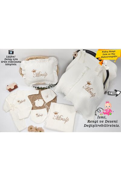 gros shop 4Katlı Müslin Kumaş 8'li Bağcıklı Tulum %100 Pamuk Hastane Çıkışı (...