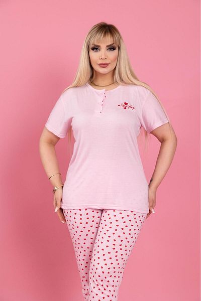 MEBA Women's Large Size Lapel Button Short Sleeve Viscose Combed Cotton Mother Pajamas Set