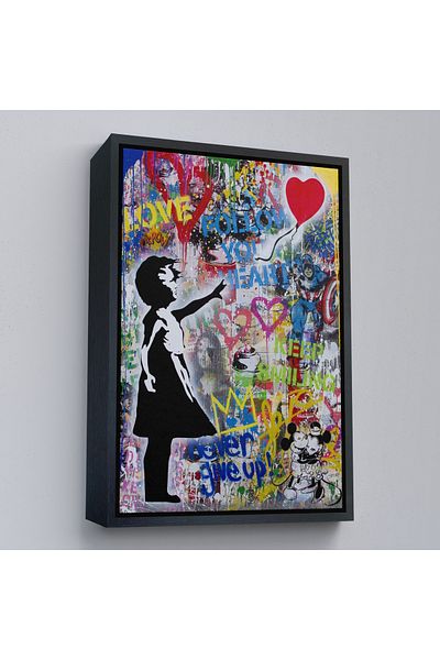 Harita Sepeti Balon colorat cu cadru de aur pentru fată, pictură pe pânză Banksy
