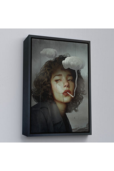 Harita Sepeti Crno uokvireno nadrealno umetničko delo Oblak i dim Slika na pl...