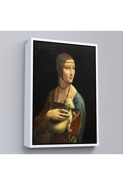 Harita Sepeti Ermine în cadru alb Leonardo Da Vinci's The Lady with the Fan Art Canvas Print / The Lady with the Bangs