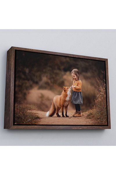 Harita Sepeti White Framed Little Girl and Fox Decorative Art Print