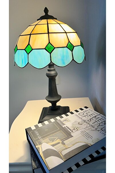 Genel Markalar El Yapımı Vitray Retro Barok Abajur Masa Lambası Oturma ve Yatak Odası Yeşil Beyaz Siyah
