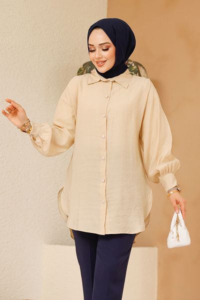 Neva Style Tunica Hijab Bej Inchis cu nasturi 10059KBEJ