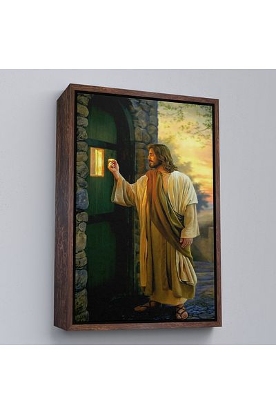 Harita Sepeti Isus Hristos într-o uşă cu cadru alb, artă de perete creştină, pictură pe pânză cadou bisericii