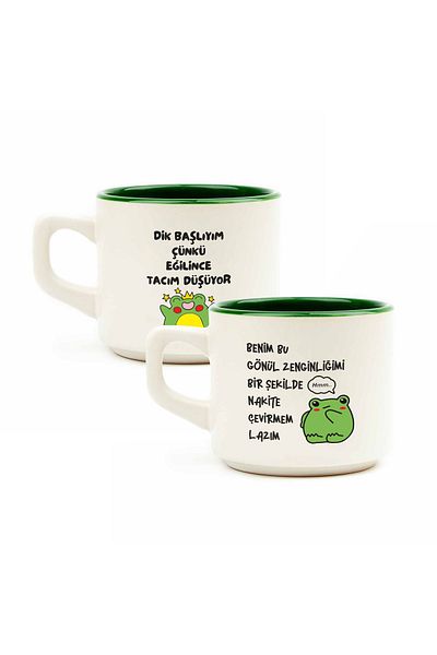 PALTO TASARIM Frogs Set of 2 White Venus Mug - Gift Ceramic Mug