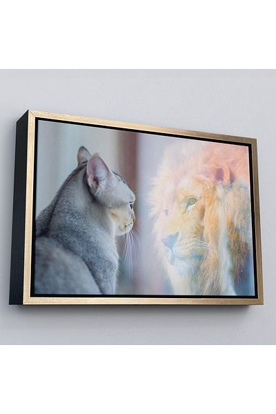 Harita Sepeti Pictură decorativă pe pânză cu pisică în cadru auriu