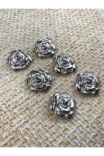 ODDA TASARIM ATÖLYESİ Silver Color Flower Model Set of 6 Buttons (2.3cm)