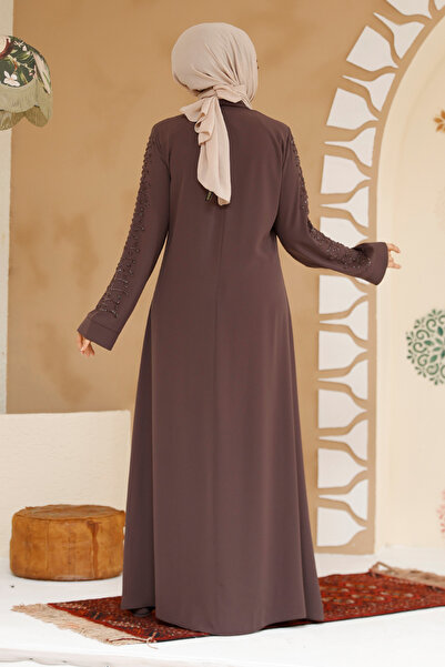 Neva Style Beaded Brown Hijab Ferace 29127Kh