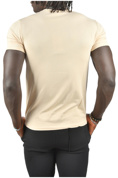 DeepSEA Κρεμ Ανδρικό/Unisex Slim Fit Στενή Λαιμόκοψη Βαμβακερό Λυκρα Basic Τι shirt 1801131