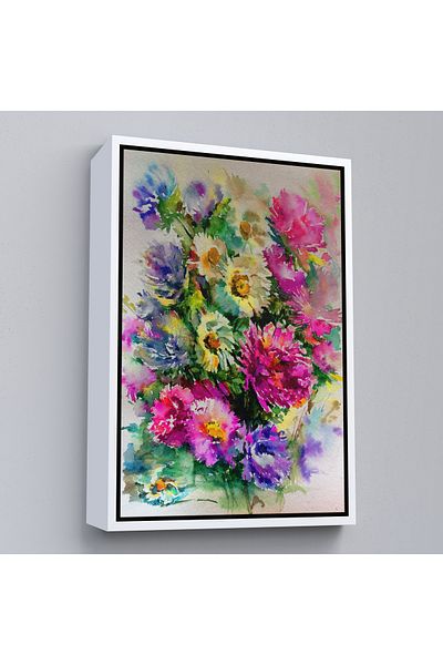Harita Sepeti Pictură murală cu flori colorate cu cadru alb