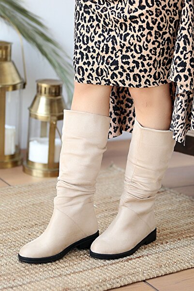 Pembe Potin Kadın Vizon Nubuk Büzgülü Günlük Rahat Şık Bot