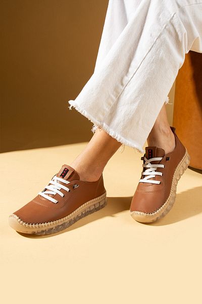 Pembe Potin Tan Women's Orthopedic Genuine Leather Comfortable Comfort Sole Daily Casual Sports Shoes