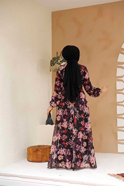 Neva Style Φόρεμα Μαύρο Hijab με Floral Print 27979S