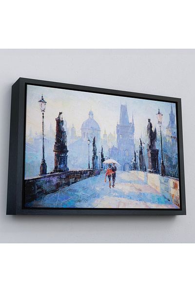 Harita Sepeti O pereche de iubitori sub un umbrelă cu cadru auriu Pictură murală pe pânză