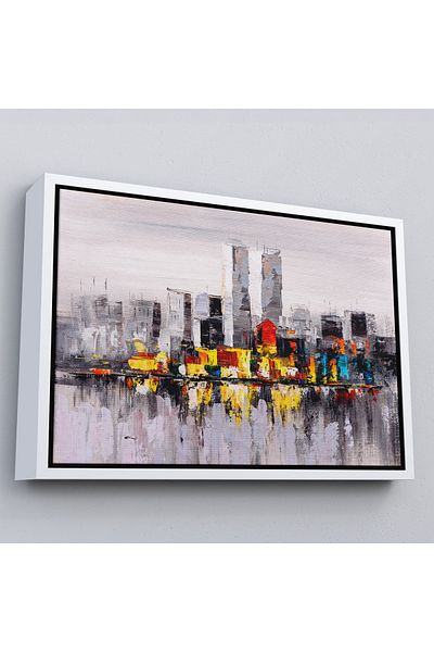 Harita Sepeti Peisajul orașului New York în cadru alb Pictură în ulei Vedere Pictură decorativă pe pânză