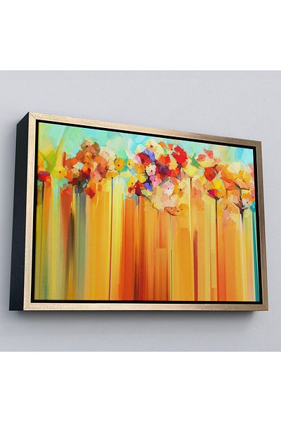 Harita Sepeti Pictură în ulei cu flori abstracte în cadru auriu Aspect pictură decorativă pe pânză