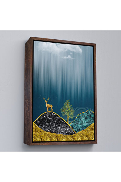 Harita Sepeti Modern Design Golden Deer Painting with Brown Frame