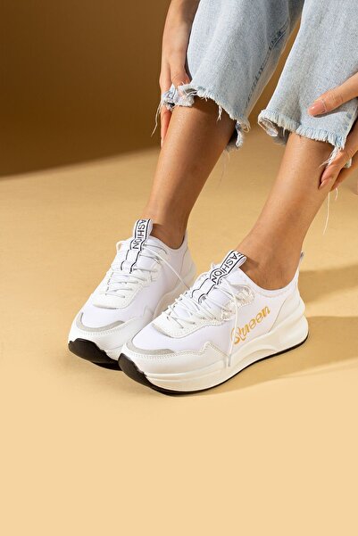 Pembe Potin Women's White Poly Comfortable Sole Lace-Up Sneaker Shoes