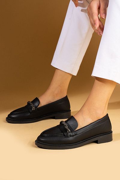 Pembe Potin Black Loafer - Γυναικεία παπούτσια με casual αγκράφες και άνετες σόλες