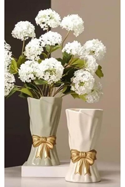 MUMELLA Βάζο Μεγάλο Μπουκέτο - Βάζο Λουλούδια Διακοσμητικό Βάζο με Φιόγκο - Χρυσή Λεπτομέρεια