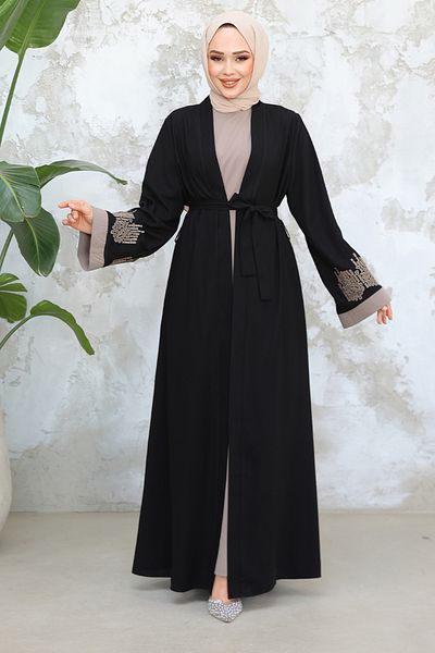 Neva Style Embroidery Patterned Black Hijab Abaya Suit 29128S