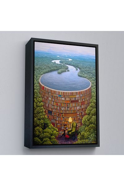 Harita Sepeti O bibliotecă surrealistă cu cadru auriu, cadou pentru camera de studiu, poster pentru bibliotecă