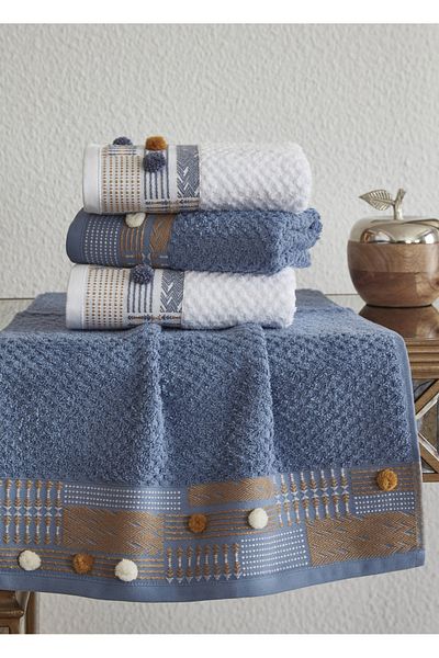Dantela Kod-9830 50x90 Jacquard Cotton Hand Towel Set - Mixed Set of 4