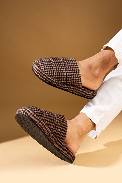 Pembe Potin Ανδρικές παντόφλες τετράγωνου σπιτιού σε καφέ χρώμα - Guest, Dowry και Bundle Grooms