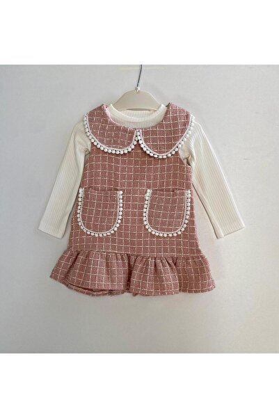 GÜNEŞ KİDS Kız Bebek Çocuk Cep Detaylı Bebe Yaka Bayramlık Elbise - Şanel Kumaş