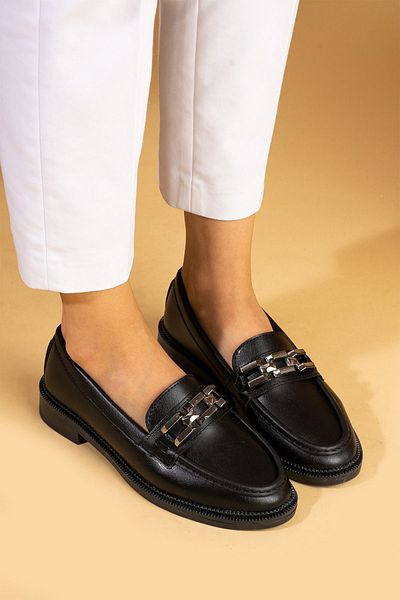 Pembe Potin Black Loafer - Γυναικεία παπούτσια με casual αγκράφες και άνετες σόλες