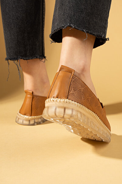 Pembe Potin Tan Women's Orthopedic Genuine Leather Comfortable Comfort Sole Daily Casual Sports Shoes