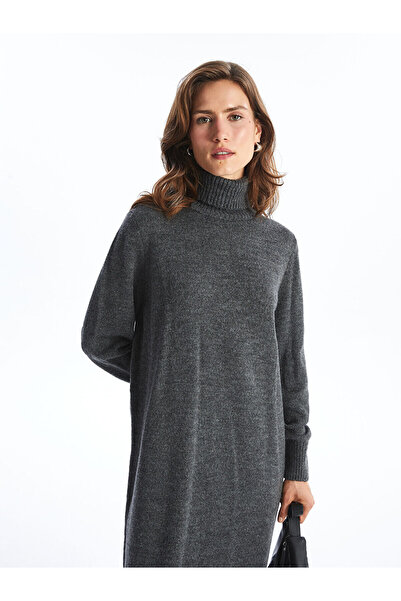 LC Waikiki Balıkçı Yaka Düz Uzun Kollu Oversize Kadın Triko Elbise