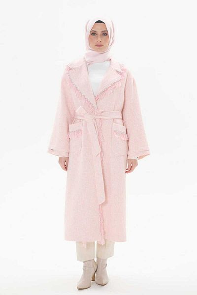 Setrms Belted Top Coat with Tassel and Pearl Detail