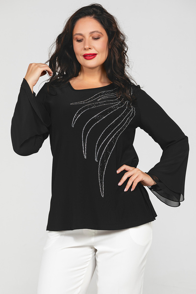 MİYORO Γυναικεία μπλούζα Leaf Form Stone Detailed Plus Size