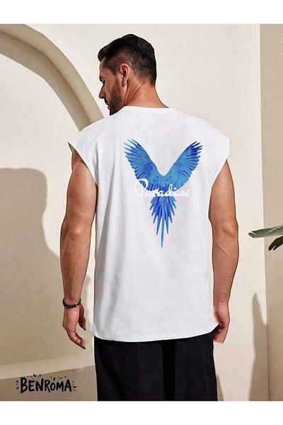 BENROMA 1 προϊόν για αγορές 6 και άνω Δώρο Paradise Blue Bird εμπριμέ αμάνικο μπλουζάκι